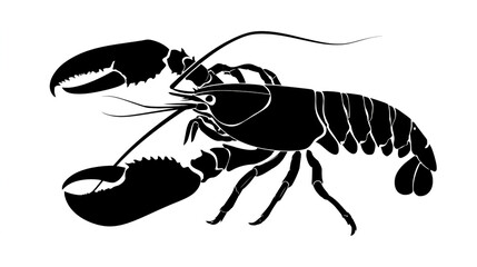 A simple black silhouette of a lobster, white background
