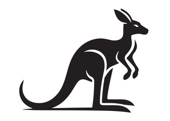 kangaroo logo silhouette vector, kangaroo logo vector illustration, wallaby logo vector silhouette, animal silhouette vector, wild animals kangaroo logo silhouette vector on white background.
