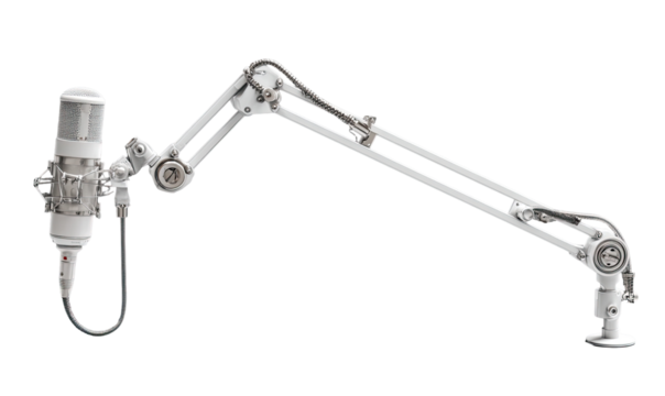 White studio microphone boom arm