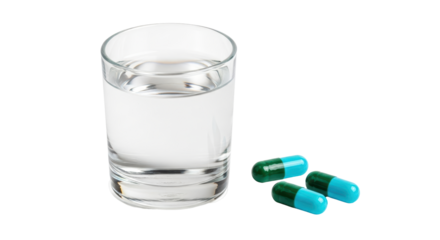 Isolated Glass of Water with Pills