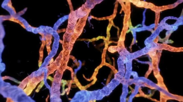 Abstract network of interconnected vessels on a black background