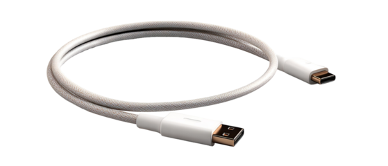 White DisplayPort cable coiled