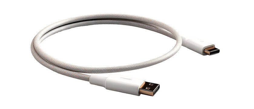 White DisplayPort cable coiled