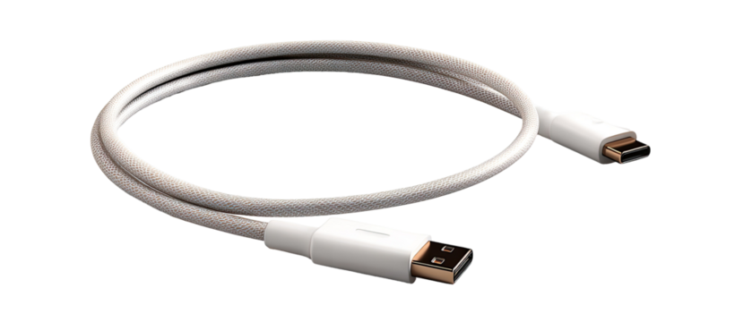 White DisplayPort cable coiled