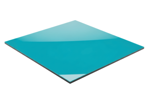 Perfectly flat, smooth, high-gloss luminous teal synthetic material, reflective, crisp edges, isolated on transparent with bright high-key studio lighting, concept of futuristic design