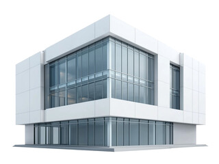 Fototapeta premium A modern three-story office building with large glass windows on transparent background, cutout