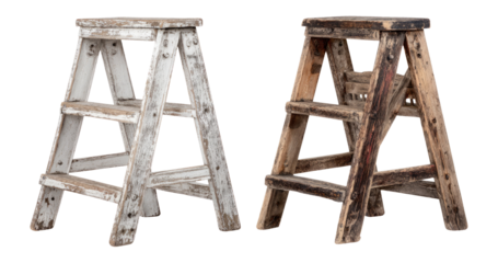 Vintage Wooden Step Stool Isolated on Transparent Background