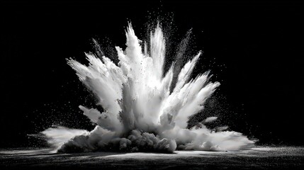 Dramatic White Powder Explosion Against Black Background