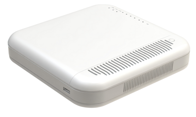 Square, white, box-shaped device with vents