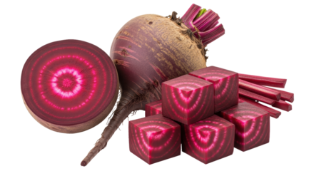 Isolated Beets and Beetroot Cubes