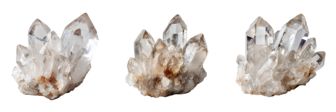 Natural Clarity: A Trio of Clear Quartz Crystal Clusters