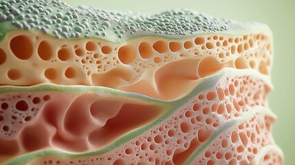 A detailed macro view of porous, colorful organic-looking material