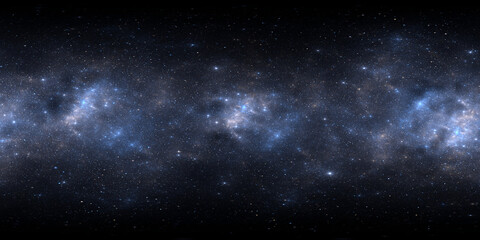 360 degree space nebula. Giant interstellar cloud with stars, equirectangular projection, environment map. Spherical panorama. 3D rendering, Fractal image © Peter Jurik