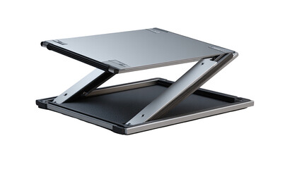 Gray metal adjustable riser, Z-shaped, for a flat surface