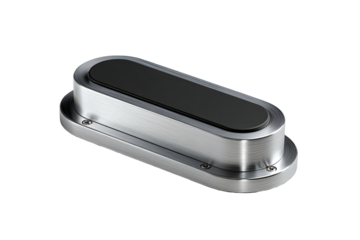 Oval metallic housing with dark plate