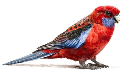 Graceful Crimson Rosella Bird Poses on White Background
