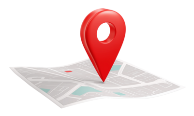 A folded city map features a location pin, suitable for concepts of travel, mapping