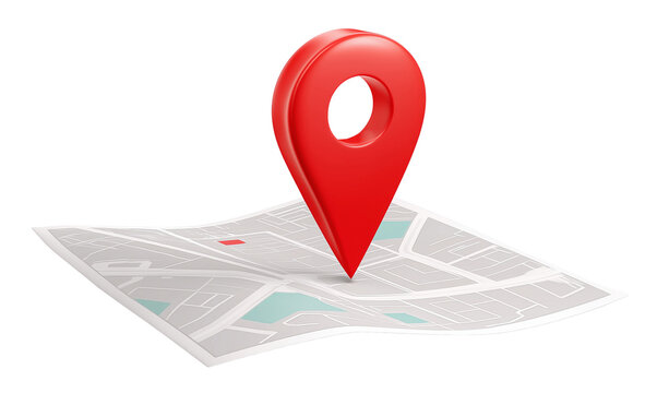 A folded city map features a location pin, suitable for concepts of travel, mapping