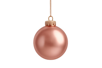 Shiny rose gold christmas ball hanging on string with transparent background