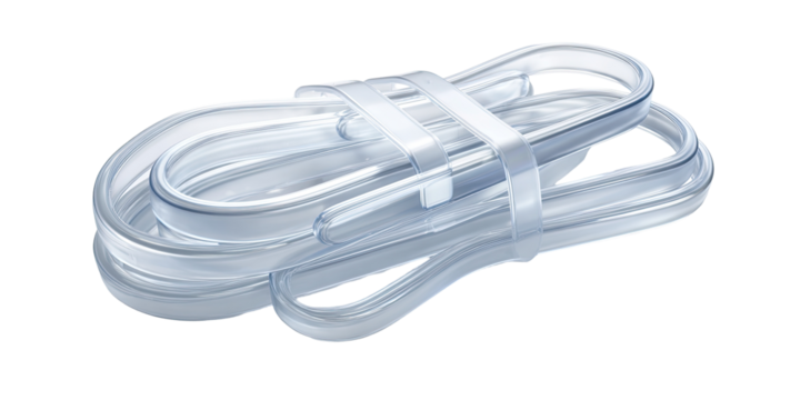 Clear, flexible cable wrapped with plastic ties