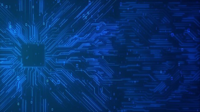Visualization coding chip radiating circuits power of processing. digital flow, tech elements represents advanced microchip functionality, high-speed computing, futuristic system hardware data stream.