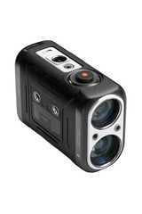 Obraz premium Compact, black, ruggedized device with two lenses. Dual-camera system with a small, round, orange button. Features a hard exterior