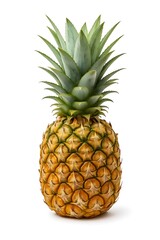 Fototapeta premium Fresh pineapple on display with vibrant green leaves at a sunny market stall