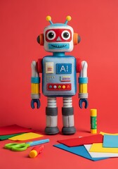 Fototapeta premium Playful robot figure with craft supplies