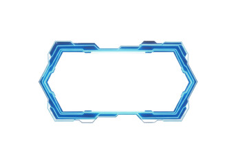 Sleek, futuristic digital frame with vibrant electric blue glowing lines, translucent interior, transparent background, copy space, studio lighting, concept of modern innovation and future user