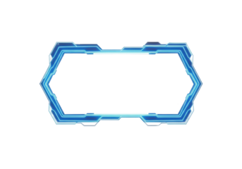Sleek, futuristic digital frame with vibrant electric blue glowing lines, translucent interior, transparent background, copy space, studio lighting, concept of modern innovation and future user