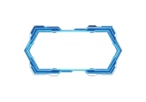 Sleek, futuristic digital frame with vibrant electric blue glowing lines, translucent interior, transparent background, copy space, studio lighting, concept of modern innovation and future user