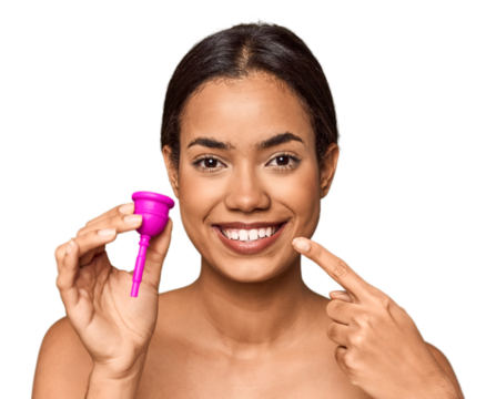 Filipino woman with menstrual cup in studio