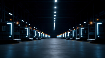 AI-Driven Robotic Fleet Innovating Warehouse Automation, representing recruitment optimization, employee development, succession planning and organizational excellence.