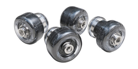 Obraz premium Four black, round, industrial-looking components