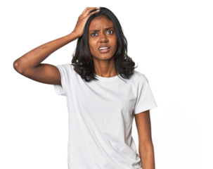 Portrait of a young Indian woman being shocked, she has remembered important meeting.