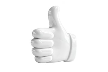 Glossy white thumb up gesture, isolated on black, indicating positive agreement