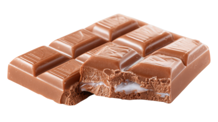 Broken Chocolate Bar with Filling isolated on a Transparent Background