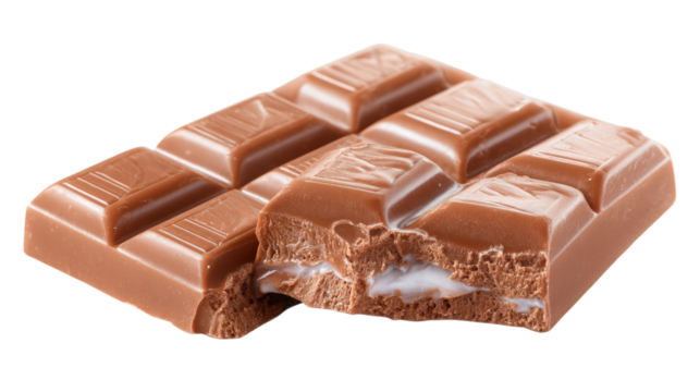 Broken Chocolate Bar with Filling isolated on a Transparent Background