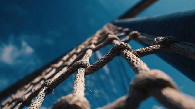 Climbing Ropes Against Clear Blue Sky During Sunny Day at Outdoor Adventure Park