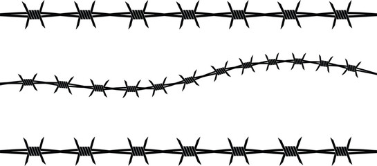 Barbed wire vector elements prickly security boundary danger protection border fence line art vector