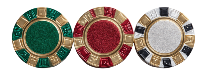 Isolated Set of Colorful Casino Poker Chips on Transparent Background