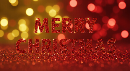 Naklejka premium Red Glitter Merry Christmas Greeting with Bokeh Lights