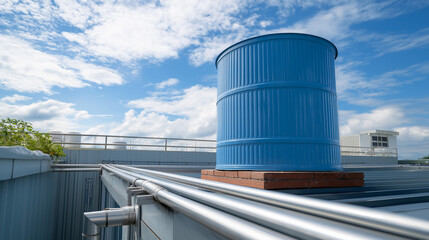 Obraz premium Sustainable Rainwater Harvesting System for Warehouse Operations, showcasing smart logistics, predictive planning, automation and end‑to‑end visibility.