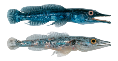 Detailed View of Two Isolated Fish on Transparent Background