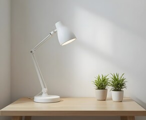 Brighten your workspace with this modern desk lamp and greenery for a fresh, productive atmosphere