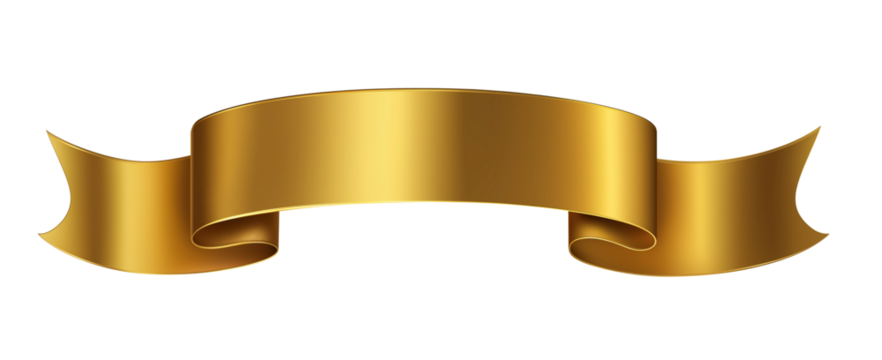 Gold banner ribbon isolated on a transparent background as a cutout PNG file