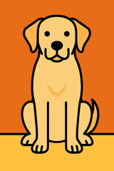 Illustration of a Loyal Labrador Retriever Sitting with a Cheerful Orange Backdrop