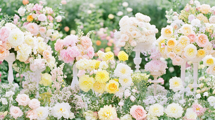 Floral Arrangement Showcase, Beautiful Flowers, Outdoor Garden, Photography, Colorful Environment, Close-Up View, Nature's Elegance