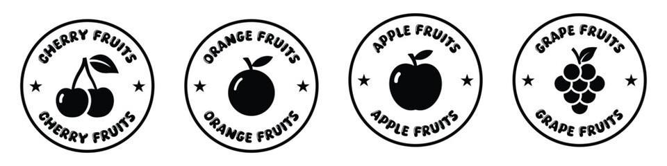 Fresh fruits set label icon, vector illustration