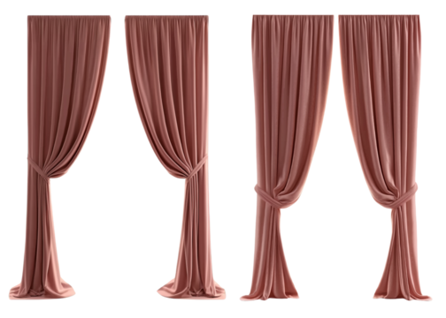 Peach curtains on a white background